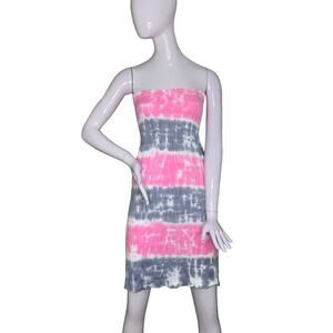 Ingear Resort Tie Dye Tube Strapless Dress Pink and Gray